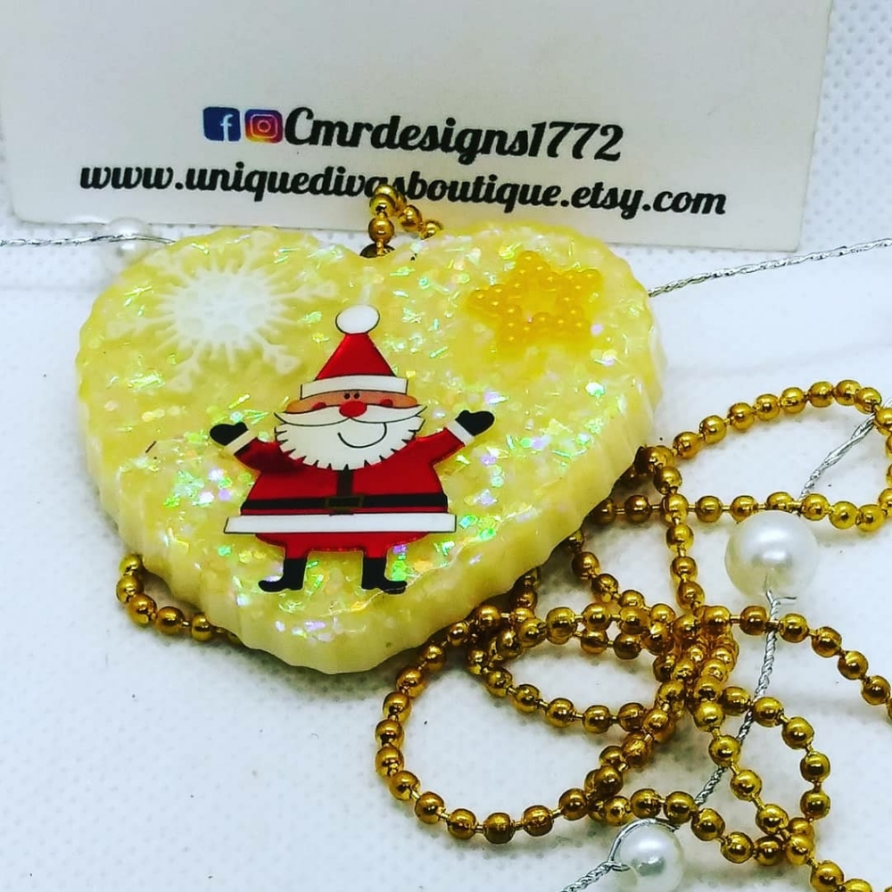 Resin Heart Christmas Necklace